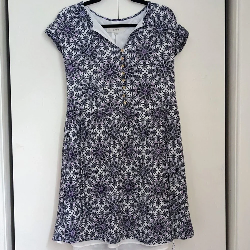 NWOT Loft XS Geo Side Tie Dolman Dress